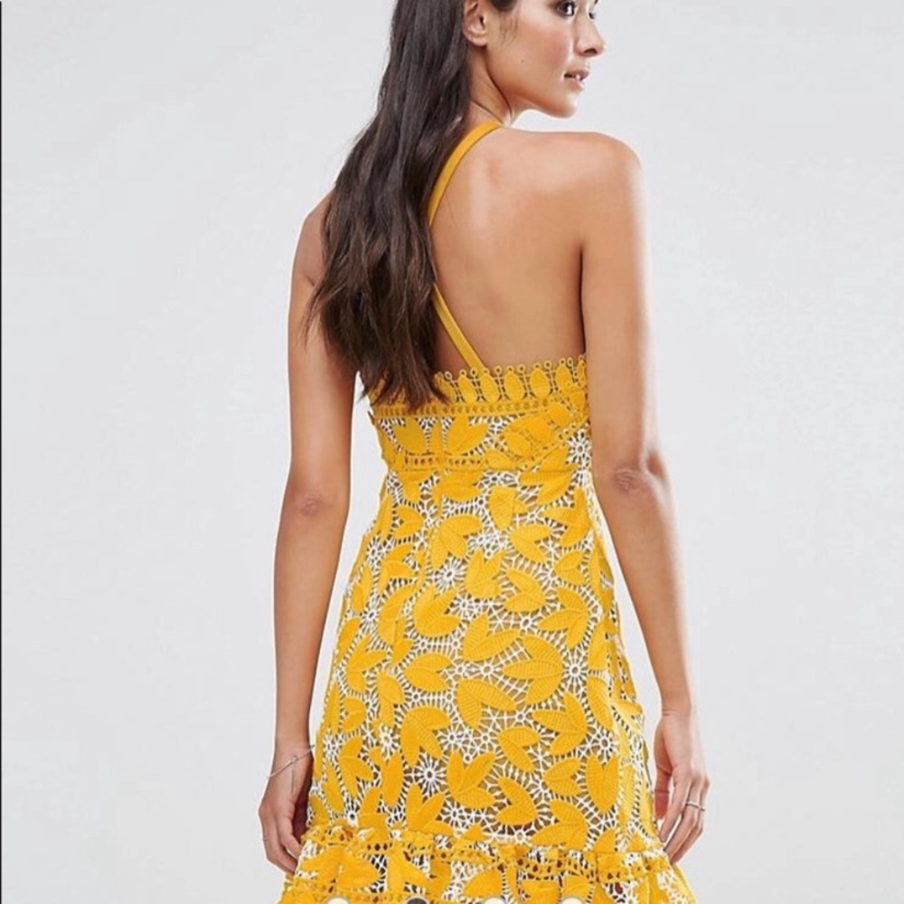 Aijek Juniors Lace Halter Neck Mini Gold Dress - Picture 2 of 6